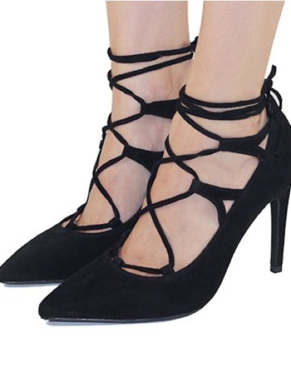 Jeffrey Campbell Black Suede Lace-Up Pointed Heels
